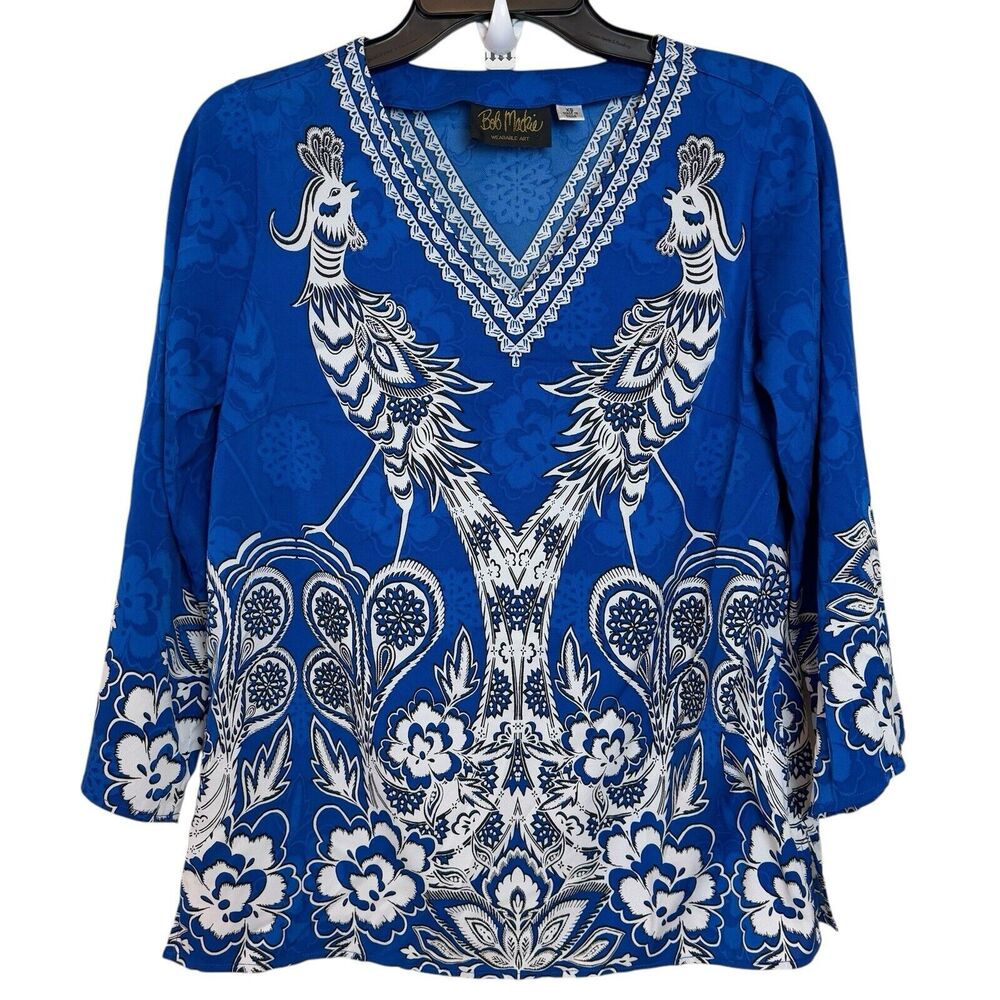 Bob Mackie Wearable Art Top Womens XS Phoenix Vibrant Flowy Whimsical Blouse